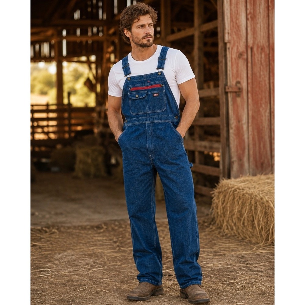 Dickies Carpenter Denim Bib Overalls Dark Wash 100% Cotton Workwear L